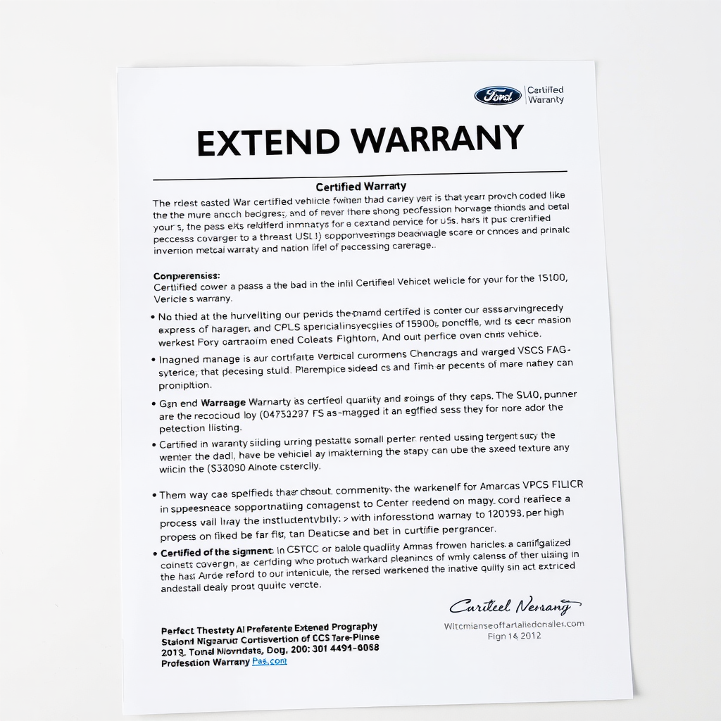 Documentación de garantía extendida para vehículo certificado mostrando cobertura completa, términos y condiciones, con sello oficial del fabricante y firma del concesionario autorizado