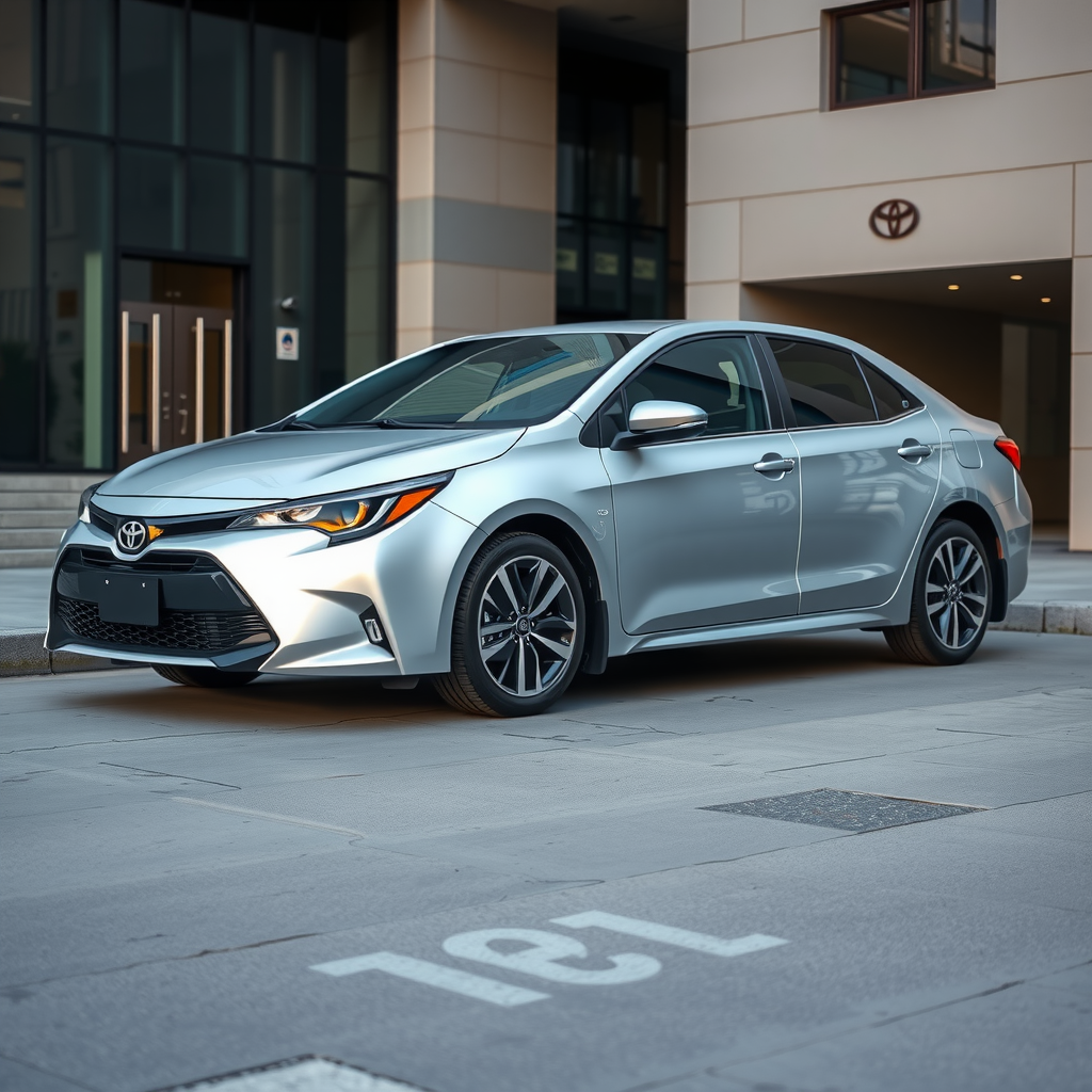 Toyota Corolla sedán plateado modelo 2018 en excelente condición, estacionado frente a edificio moderno en Buenos Aires, mostrando diseño elegante y líneas aerodinámicas características del modelo