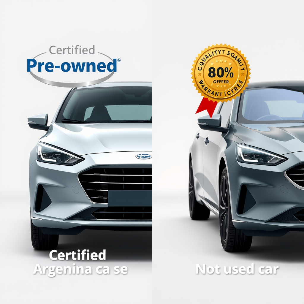Comparación visual lado a lado entre un vehículo certificado de segunda mano con sello de calidad y un auto usado regular en el mercado automotor argentino, destacando diferencias de garantía y calidad