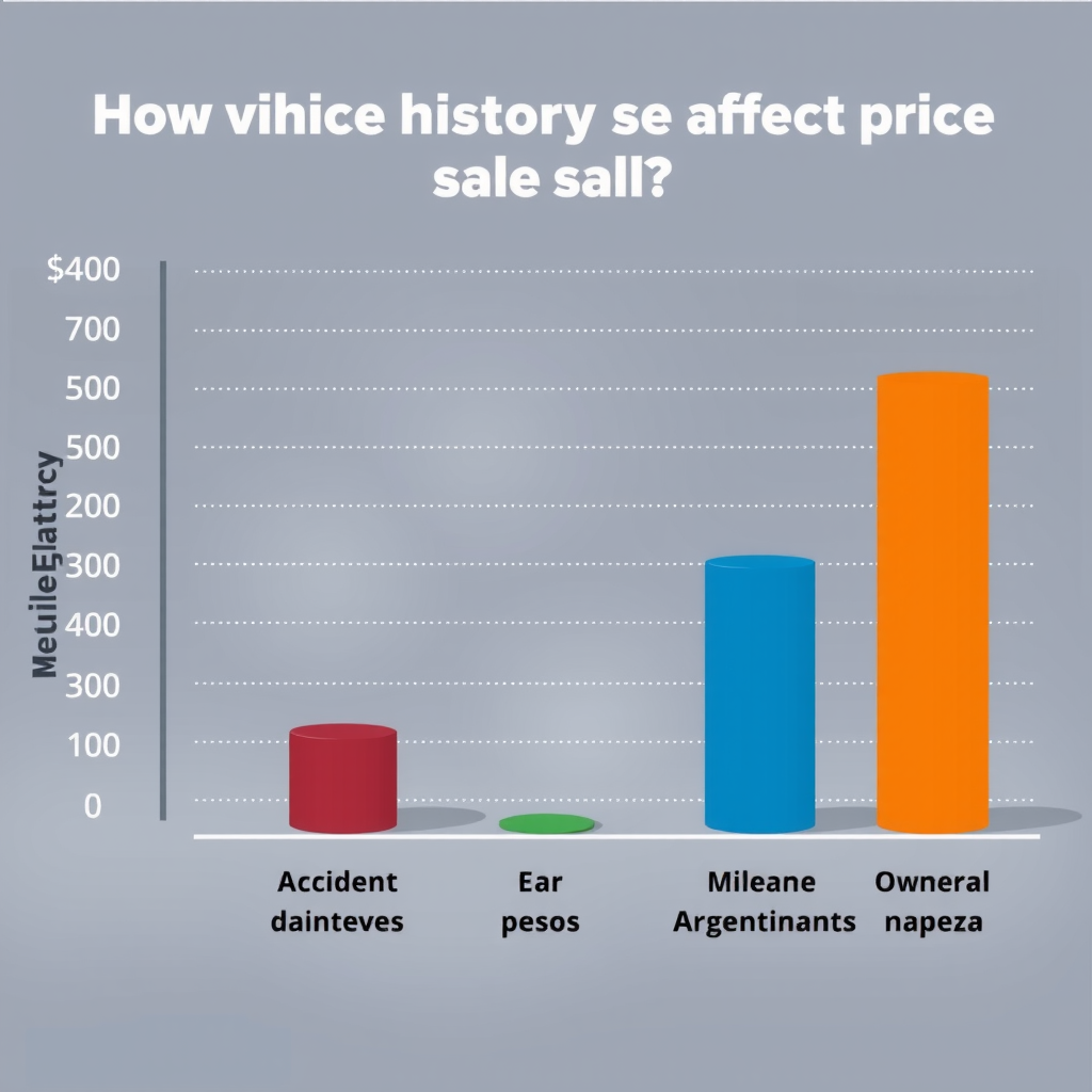 Gráfico de barras comparativo mostrando cómo diferentes factores del historial vehicular afectan el precio de venta, incluyendo accidentes, mantenimiento, kilometraje y número de propietarios, con valores en pesos argentinos