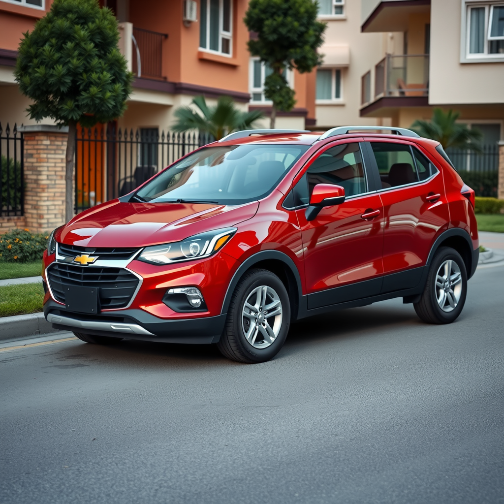 Chevrolet Onix rojo modelo 2019 de fabricación nacional argentina, estacionado en zona residencial de Rosario, destacando diseño moderno y espacioso interior característico del modelo