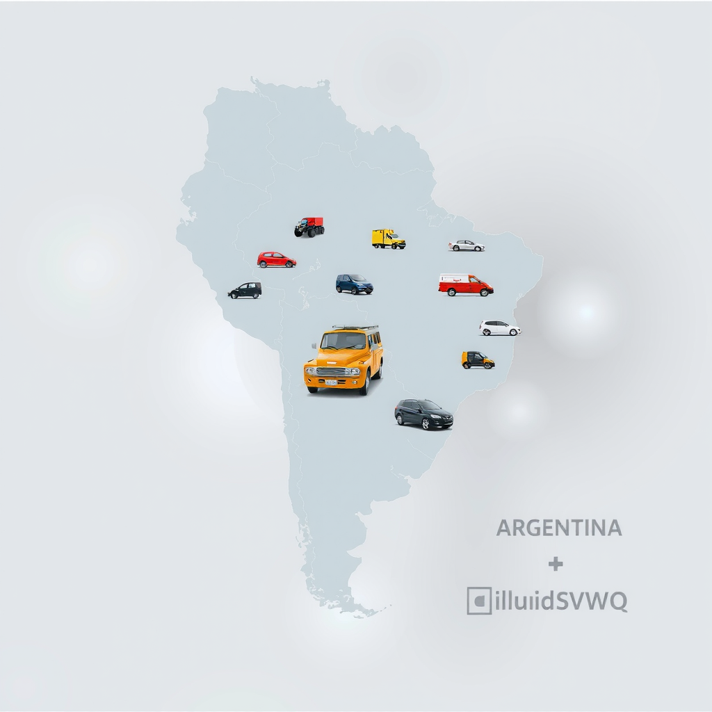 Mapa de Argentina mostrando cobertura nacional de IlliquidSVWQ, con iconos de vehículos en diferentes provincias, representando alcance en todo el país