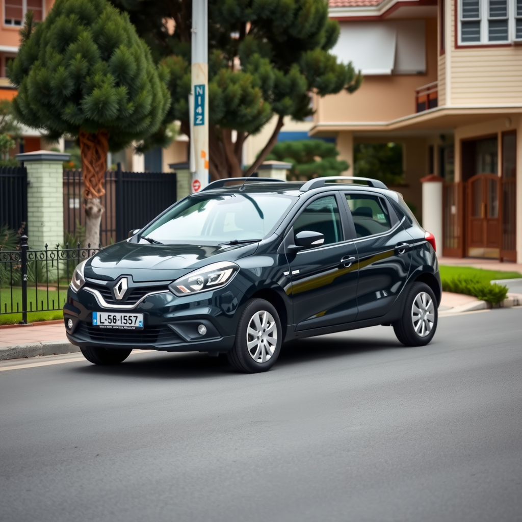 Renault Sandero negro modelo 2018 de producción nacional, fotografiado en calle de barrio residencial en Tucumán, mostrando diseño práctico y versátil ideal para uso familiar
