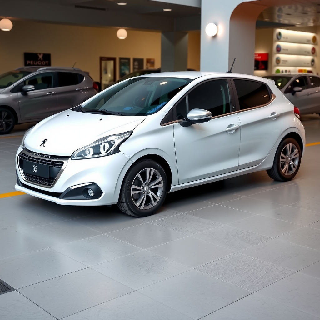 Peugeot 208 blanco modelo 2017 en excelente condición, estacionado en zona comercial de La Plata, destacando diseño francés elegante y compacto ideal para ciudad