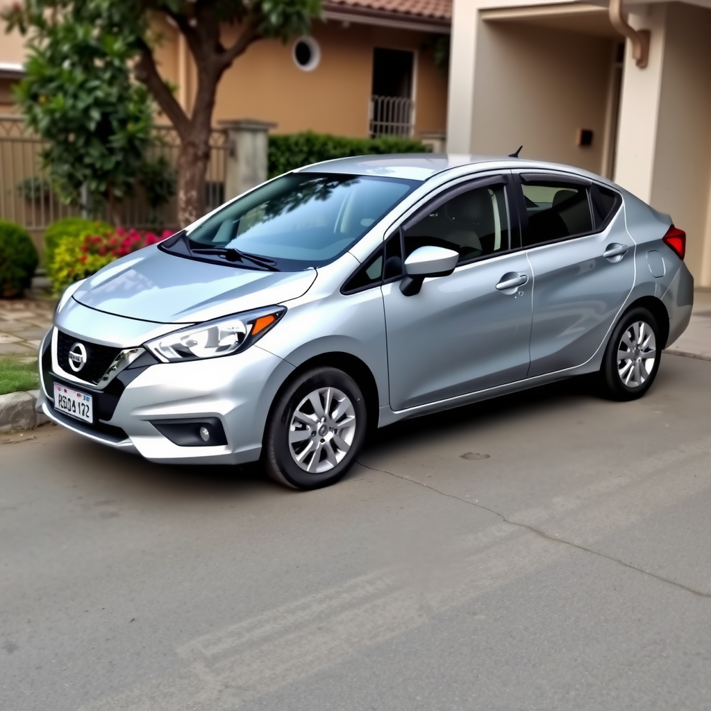 Nissan Versa plateado modelo 2017 en excelente estado, estacionado en zona residencial de Mar del Plata, mostrando diseño sedán espacioso y confortable característico del modelo